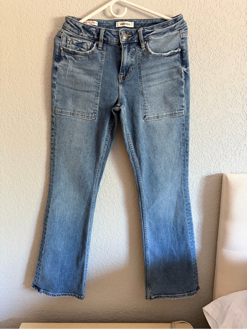 Vigoss Women's Light Blue Wide-Leg Patch Pocket Jeans